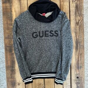 Guess Grey Marl Rhinestone Logo Cowl Neck Sweater Size M